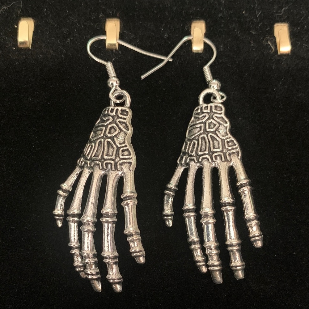 Silver Skeleton Hand Earrings